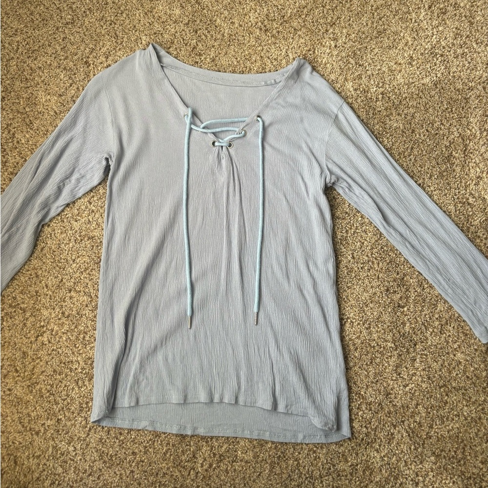 Linen 3/4 sleeves shirt, blue, large